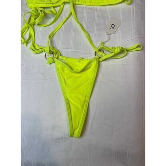 Neon Yellow One Piece Strappy‎ Swimsuit Bikini size Small RefM022 - Picture 6 of 9